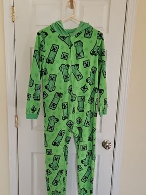 Minecraft Green Creeper-Print Hooded One-Piece Boys L